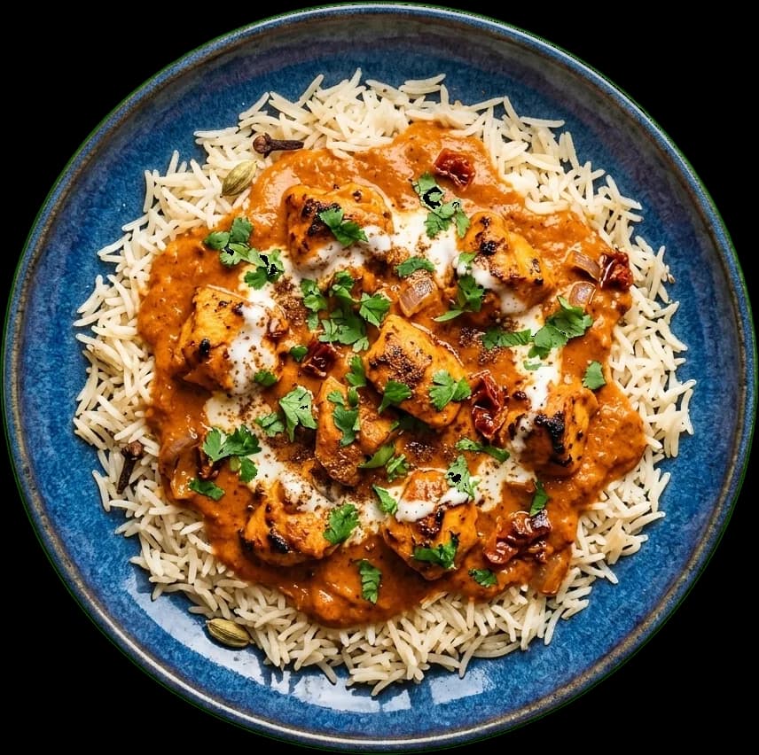 Chicken tikka masala over rice