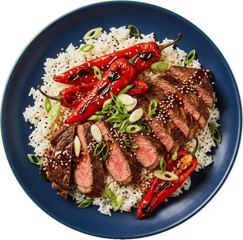 Seared steak rice bowl