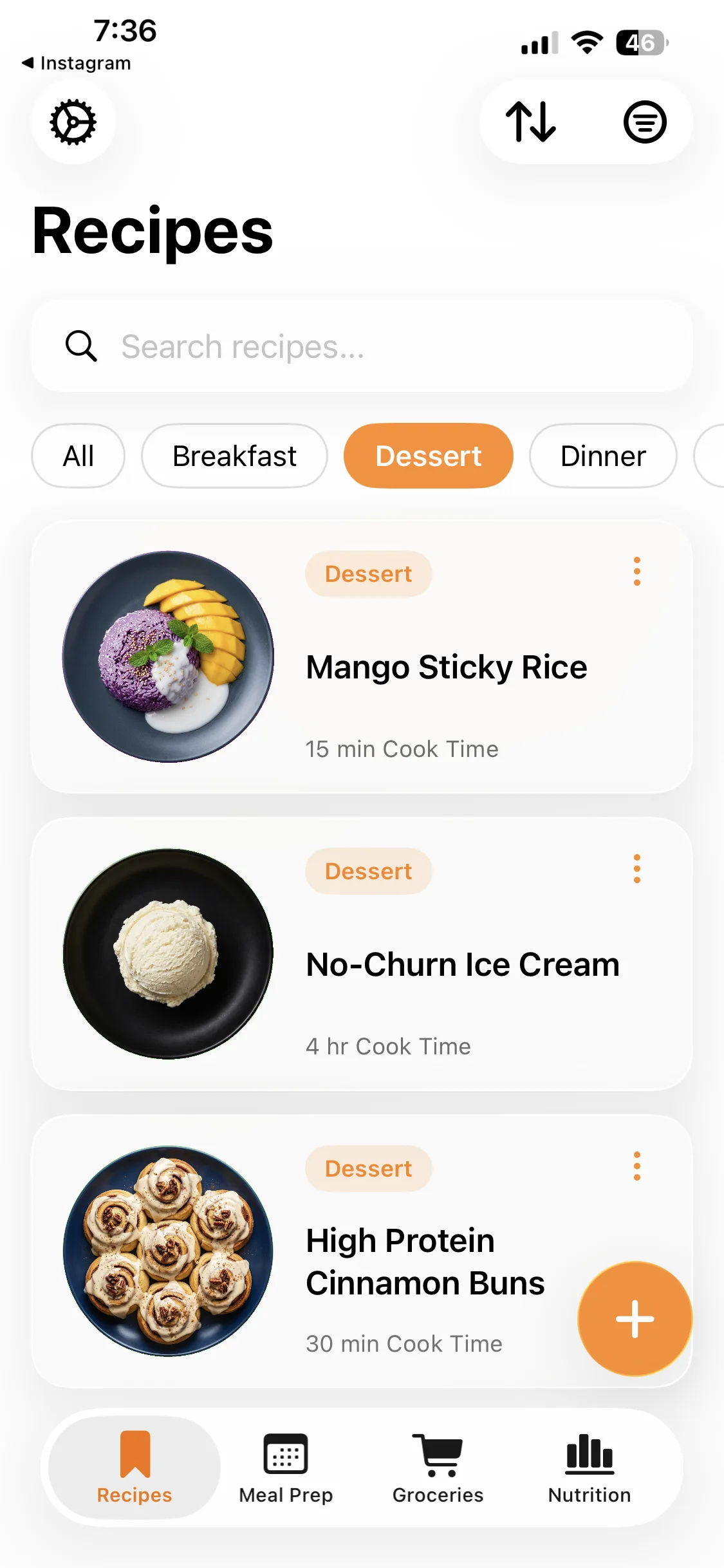 The Kami app showing a cookbook of saved recipes